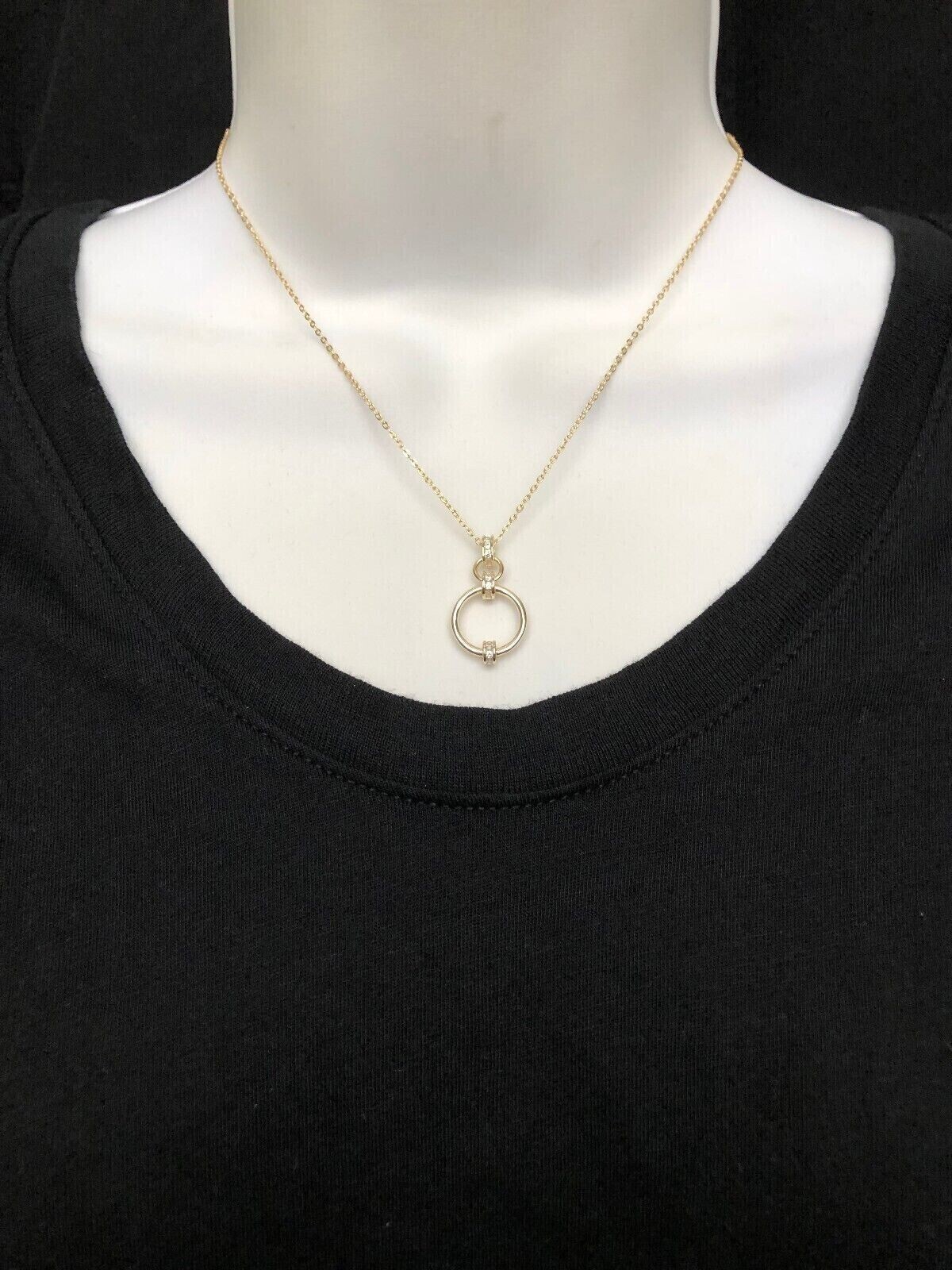 925 Sterling Silver CZ Two Circle Pendant Necklace Linked Gold 25mm 16-18″ Women