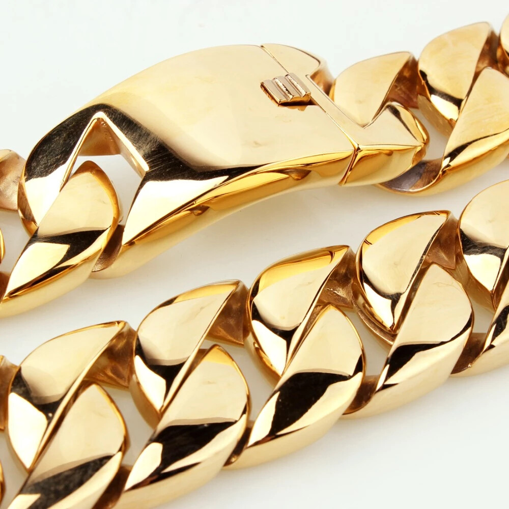 24/32mm Stainless Steel Heavy Gold/Silver Cuban Link Men Women Necklace Bracelet