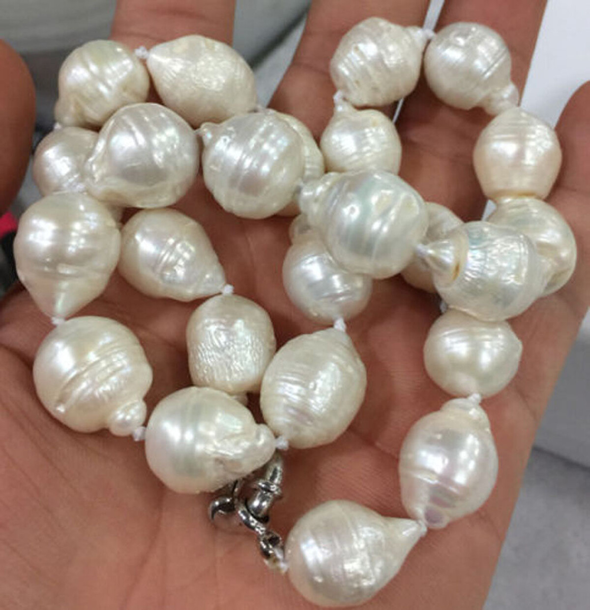 RARE HUGE 15x20MM WHITE SOUTH SEA BAROQUE KESHI AKOYA PEARL NECKLACE 14-36″