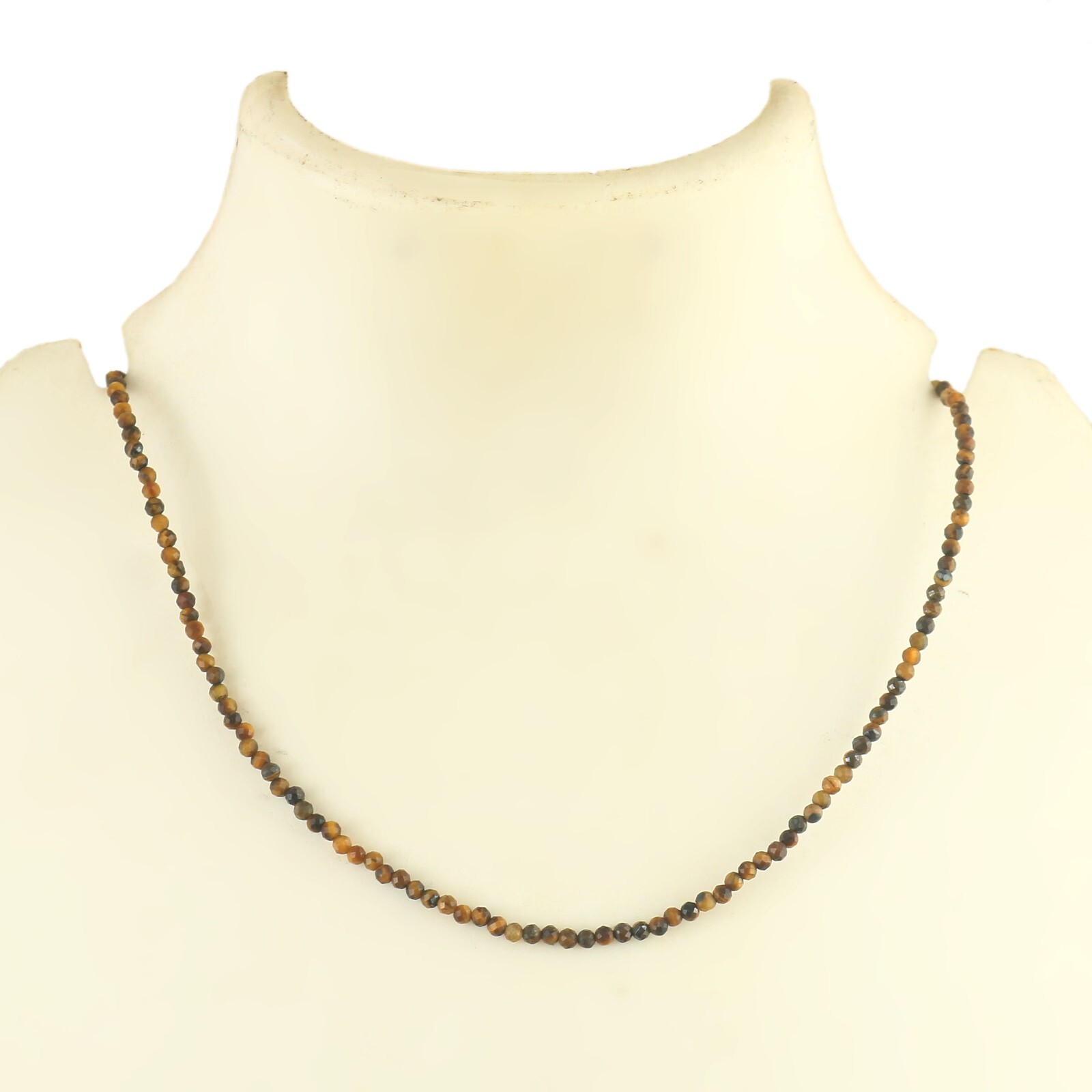Natural Tiger’s Eye Beaded Necklace, 2-2.5mm Tiger’s Eye Faceted Round Necklace
