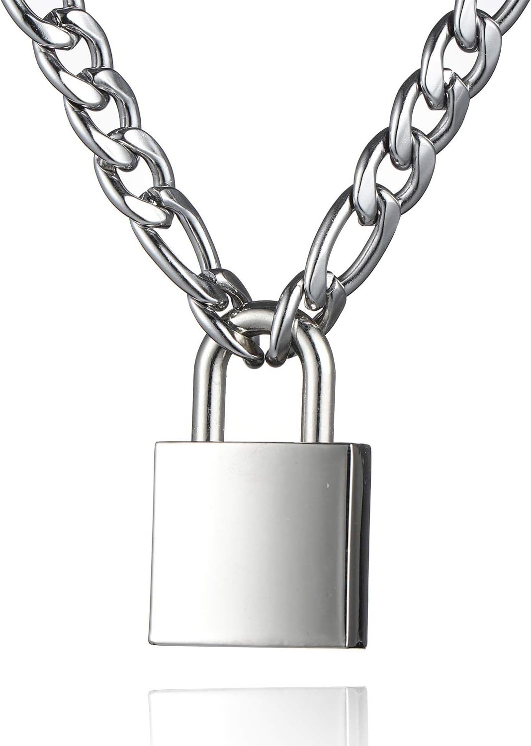 Padlock Necklace Stainless Steel Lock Chain for Men Women Silver 18-24 Inch