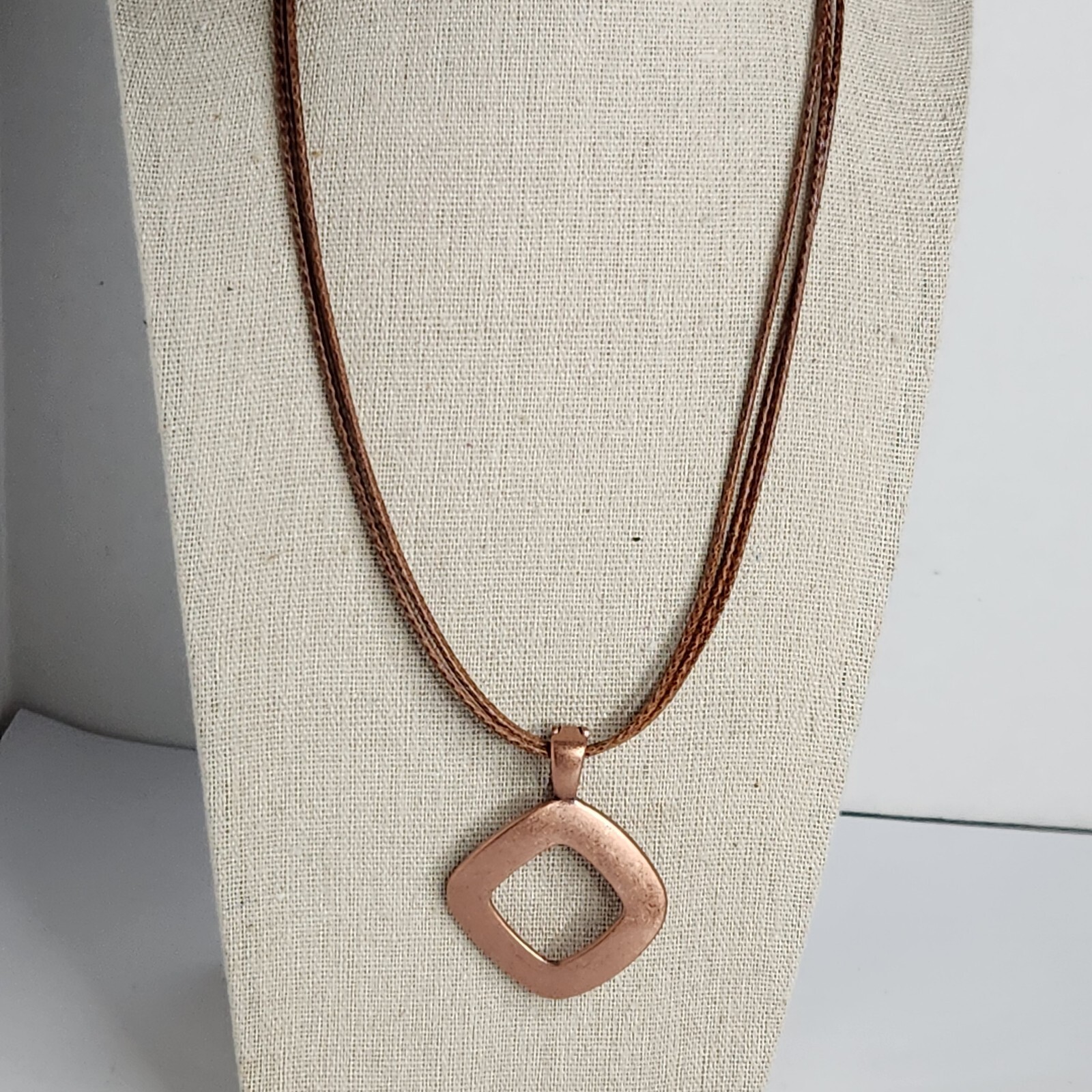 Boho Premier Designs Copper Tone Pendant On 3 Strand Faux Leather Chain