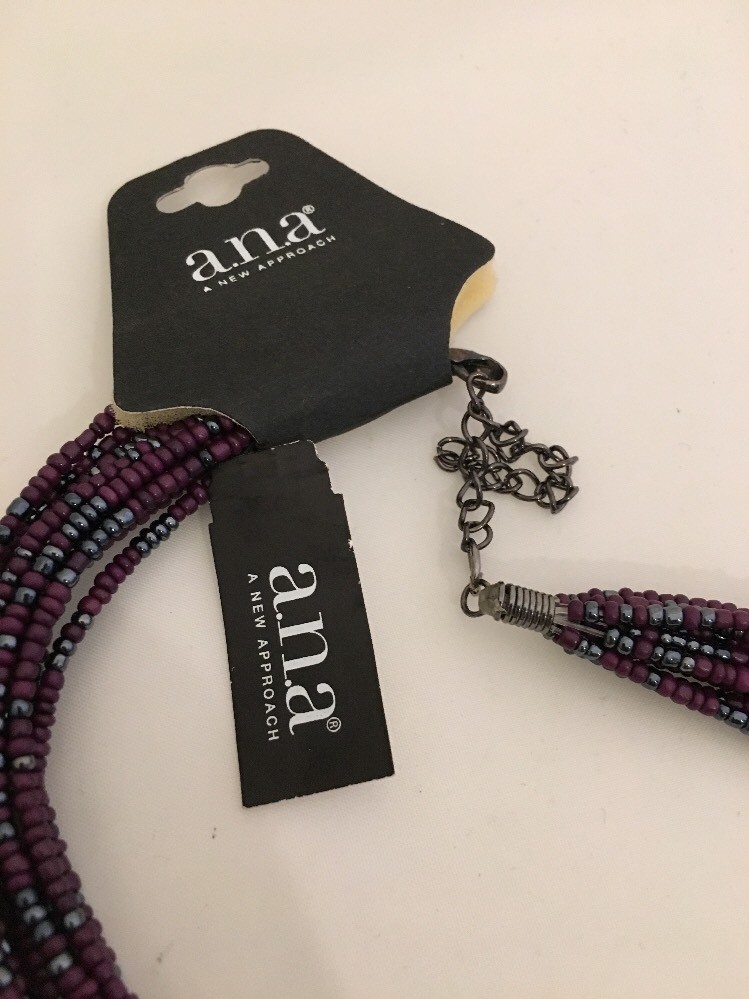 New With Tag A.N.A. Adjustable Necklace Black Brown Small Beads 10 Strand (345)