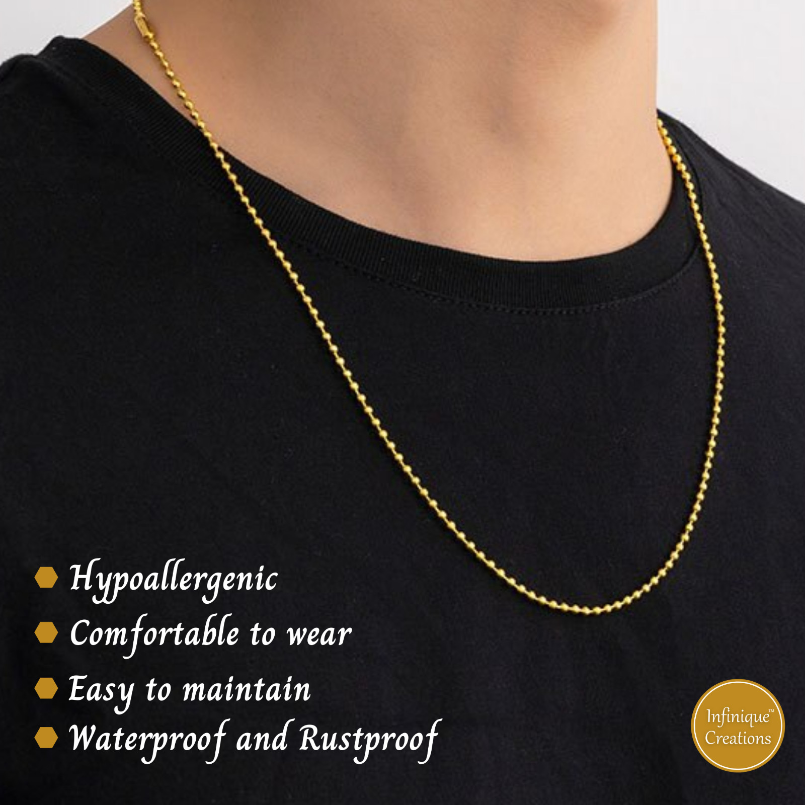 Stainless Steel Ball Chain 18K Gold 7-38″ Plated Men Women Bracelet Necklace