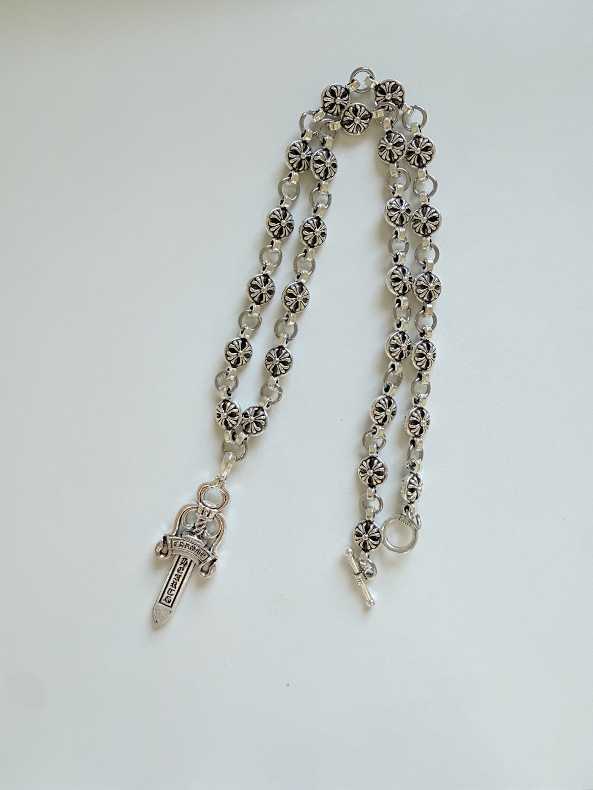 CH style silver cross sword dagger necklace 50cm