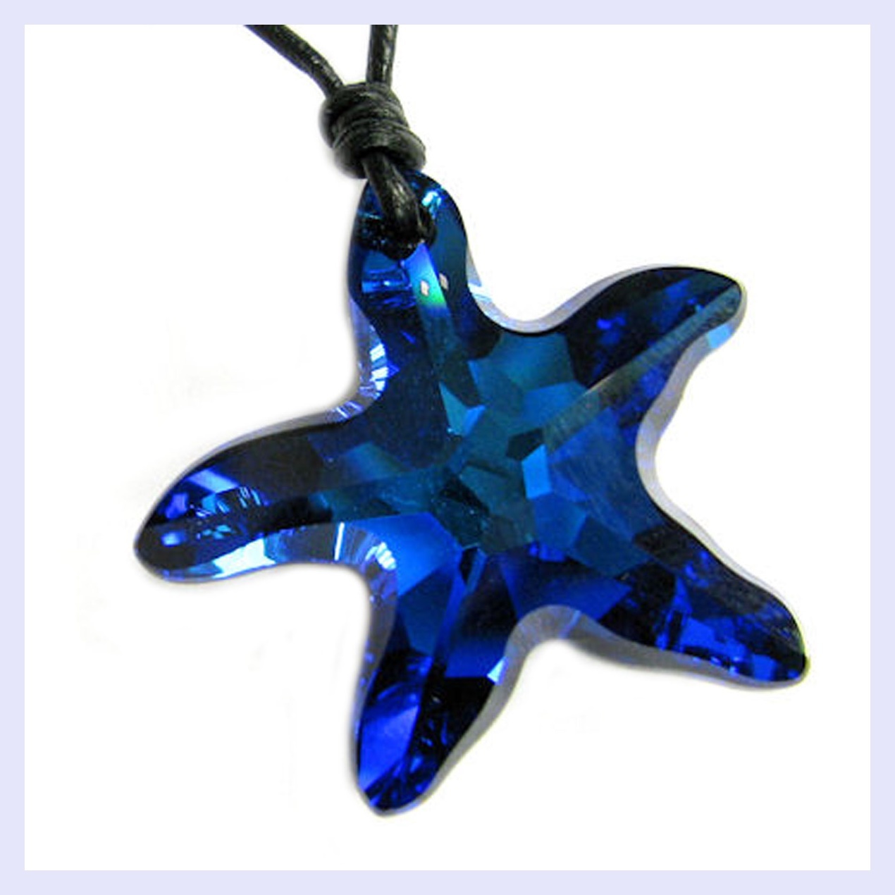 Swarovski Elements Crystal Starfish 28mm Pendant Black Leather Choker Necklace