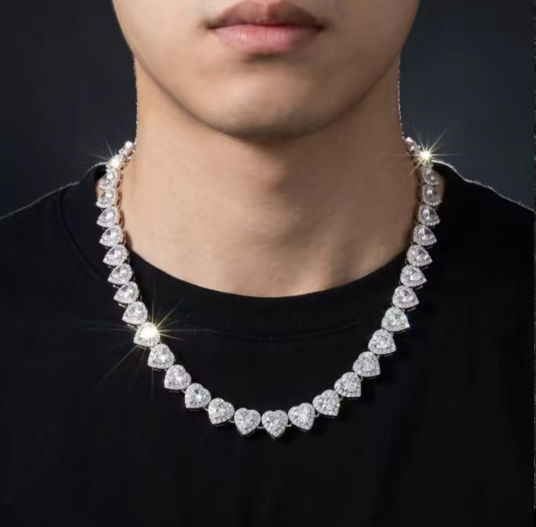 45CM Hip Hop Tennis Chain Necklace – Heart Rhinestone CZ Party Jewelry Chain