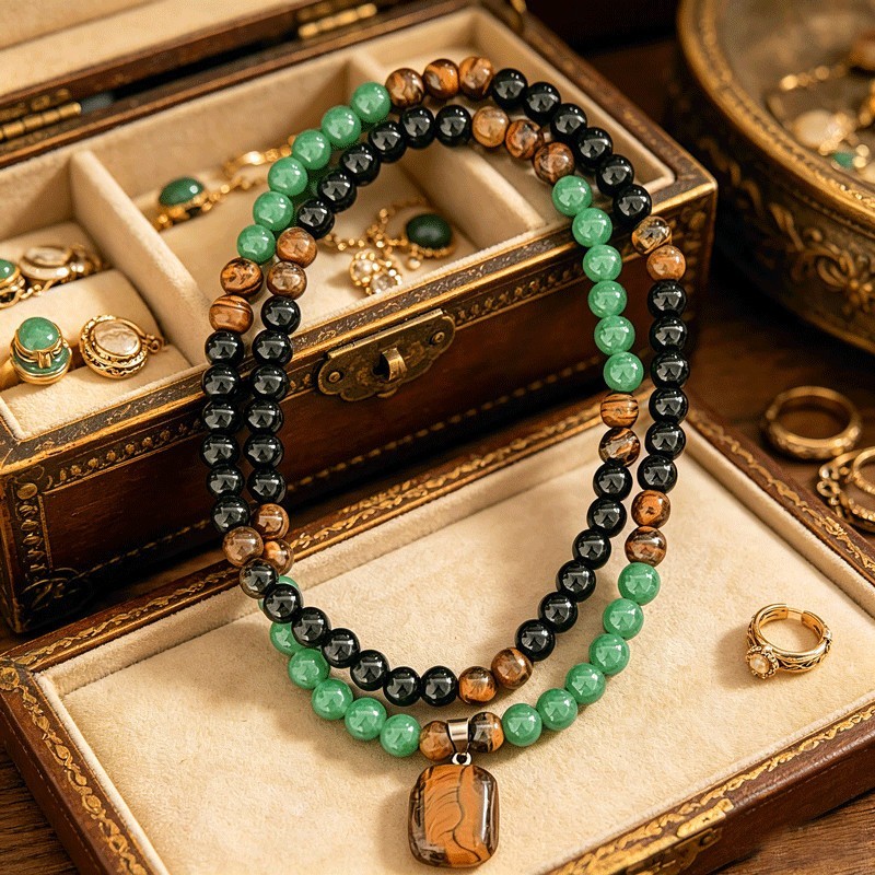 28in Tiger eye Aventurine Beaded Long Necklace Healing Wealth Abundance Attracts