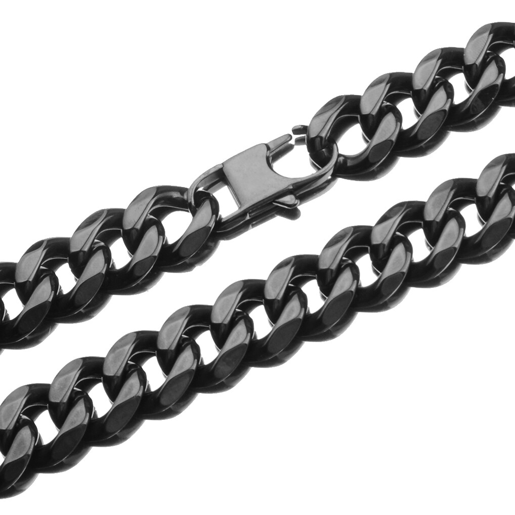 12/15/19/17MM Heavy Black Tone 316L Stainless Steel Men’s Curb Chain Necklace