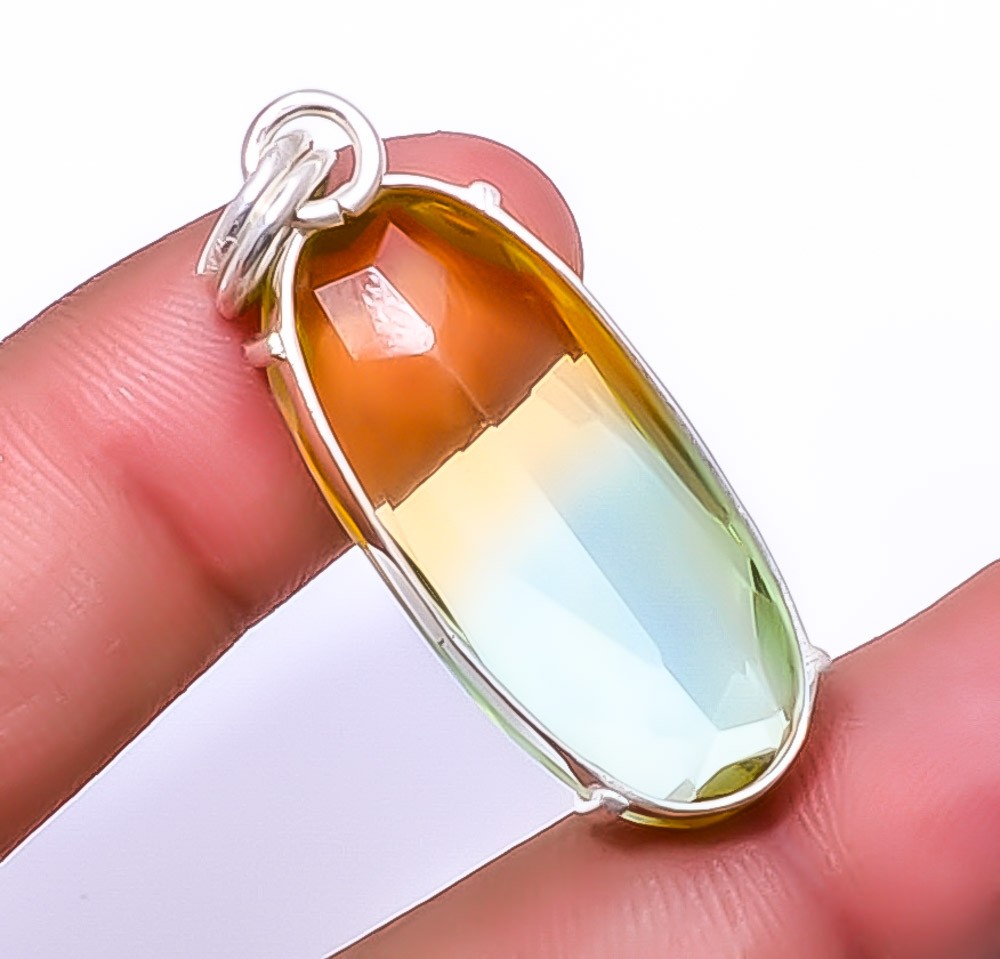 Bi Color Tourmaline Gemstone 925 Sterling Silver Pendant 1.95″ P7372-58
