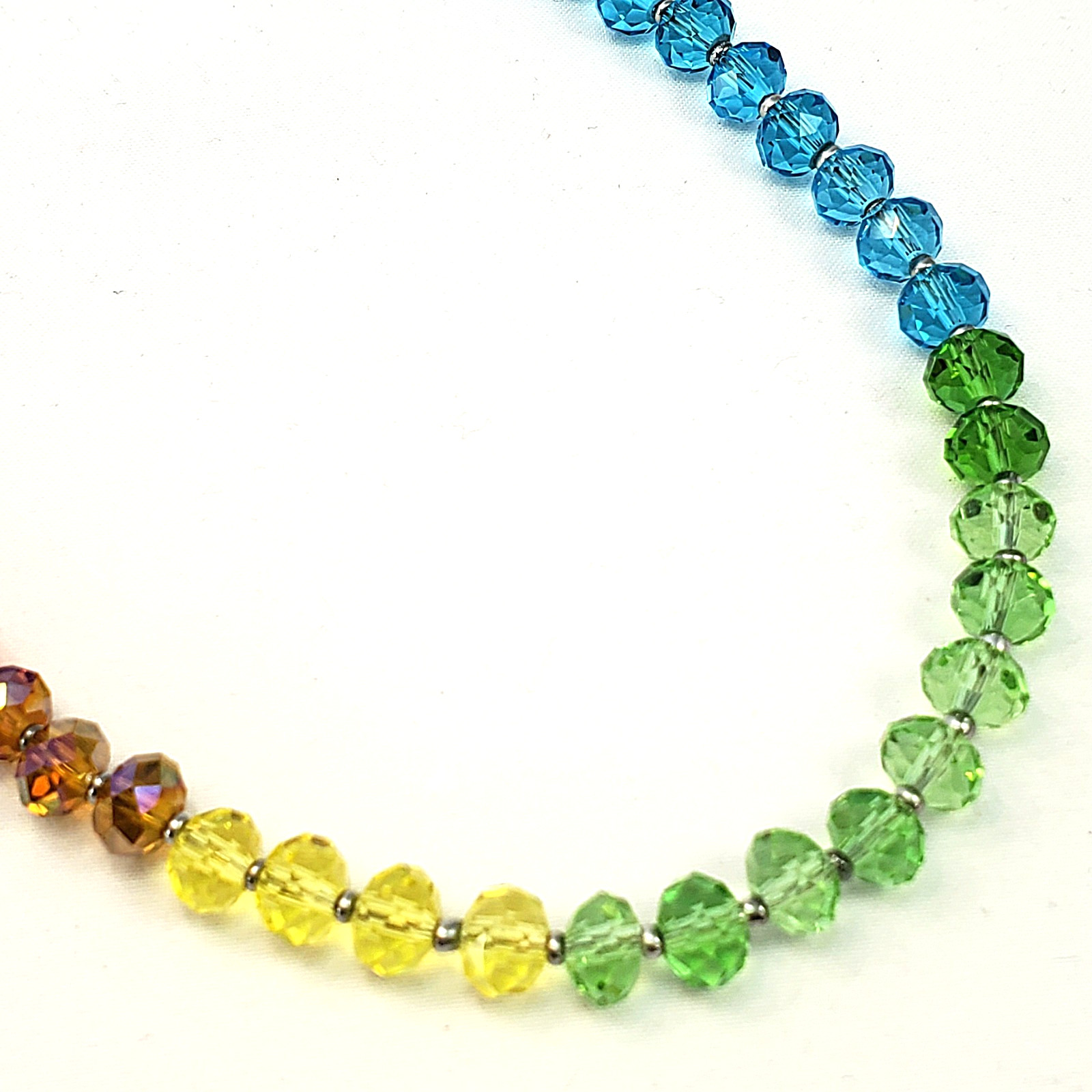 Multicolor RAINBOW Faceted Rondelle Glass Bead Necklace Silver Tone 19″ to 20.5″