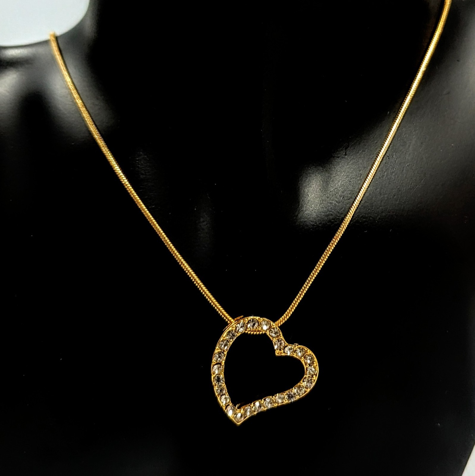 Crystal Gold Tone Heart Pendant Necklace 18-20″