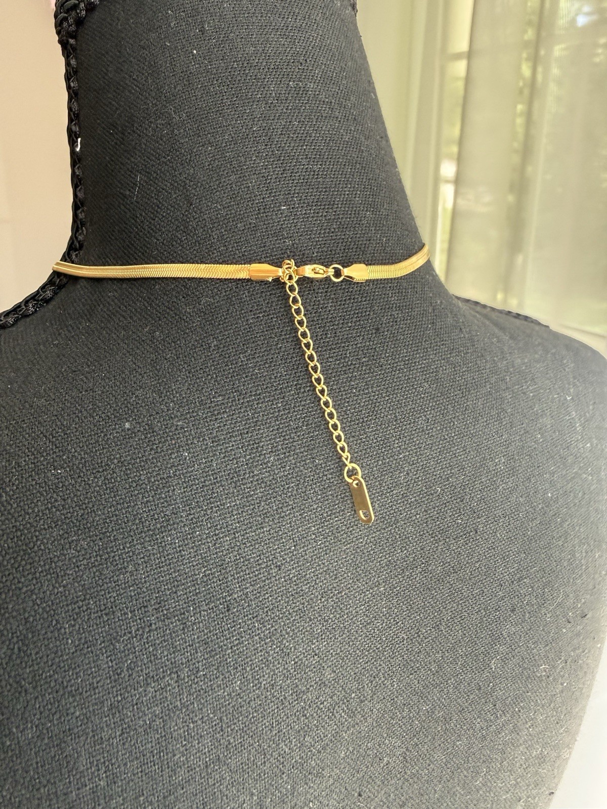 Signed Gold Tone Herringbone Chain Choker Necklace Lobster Adjustable