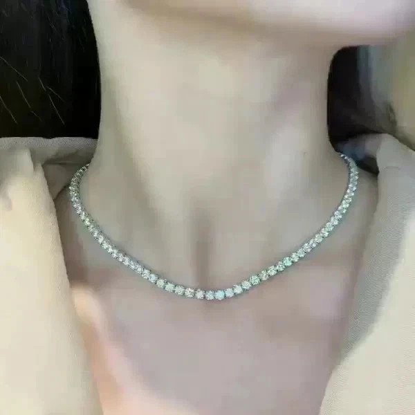 13 CT Round Cut Simulated Diamond Women’s Tennis Necklace 14K White Gold Plated