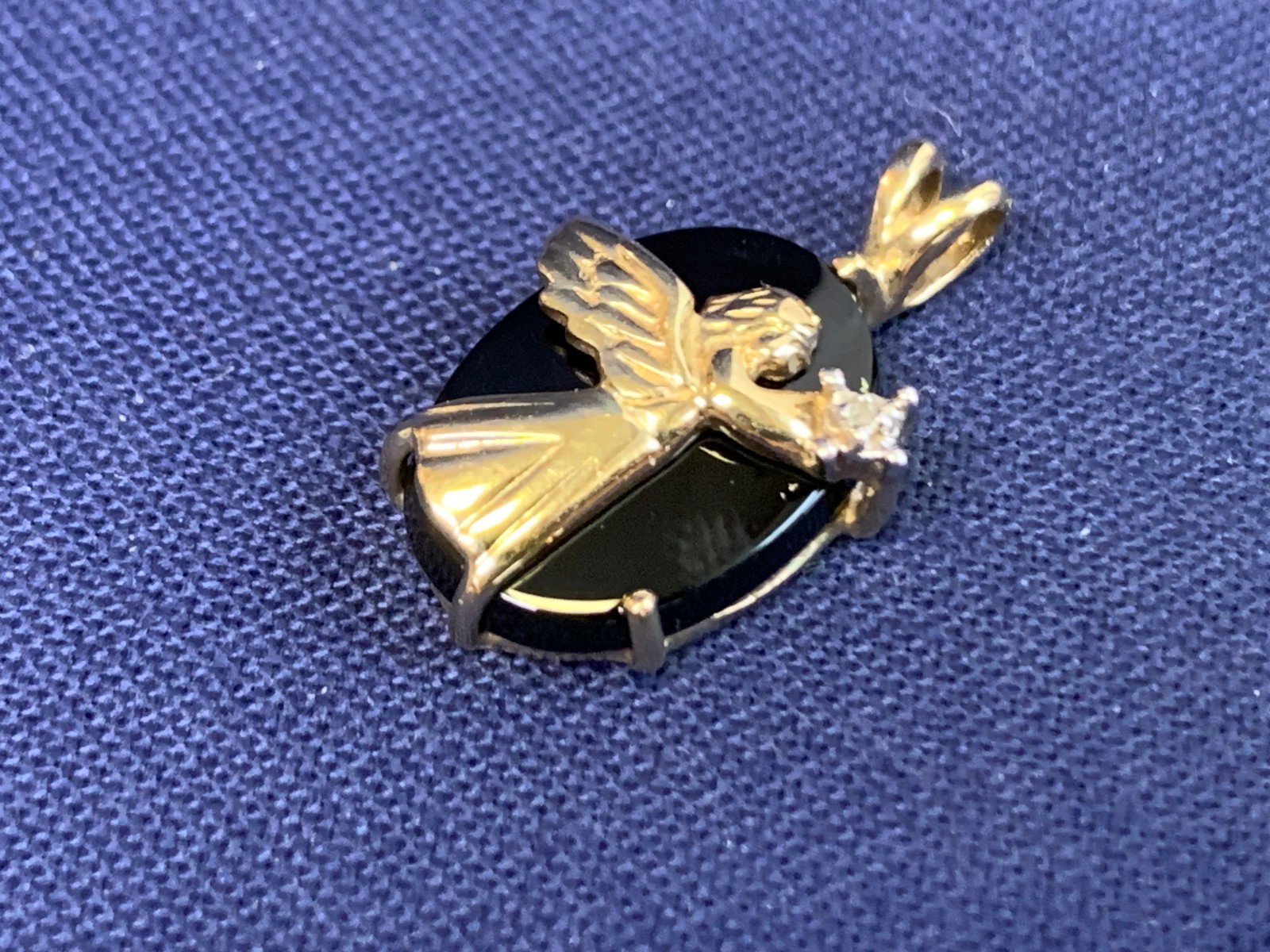 10K Yellow Gold Angel Pendant 1.67g Fine Jewelry Onyx Look Charm *READ*