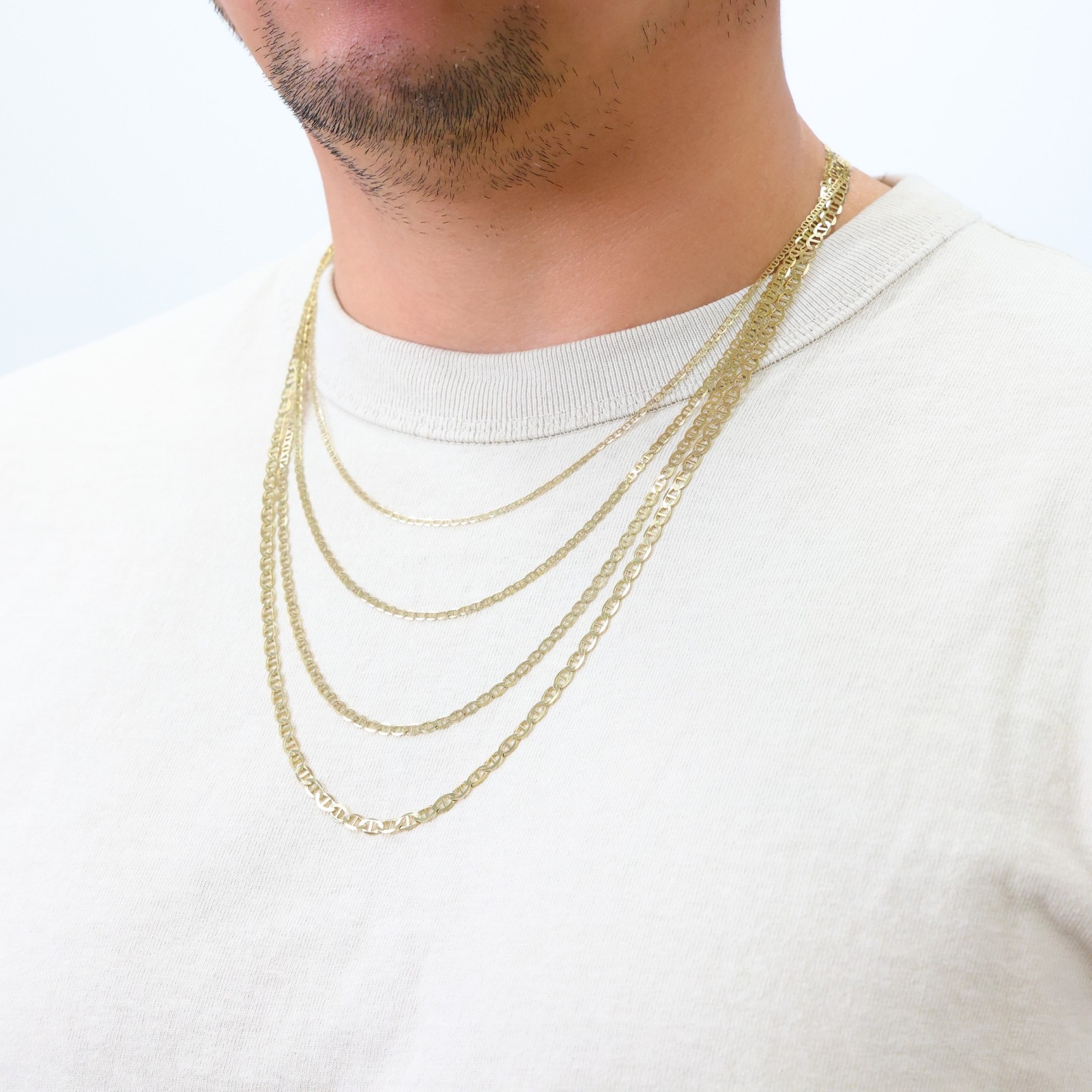 14K Yellow Gold Solid 2mm-7.5mm Mariner Anchor Flat Link Chain Necklace 16″- 30″