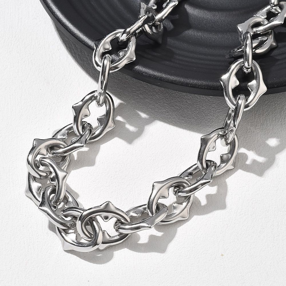 Chain Necklace Stainless Steel Oval Link Chain Silver 18.46 in Men Women N109