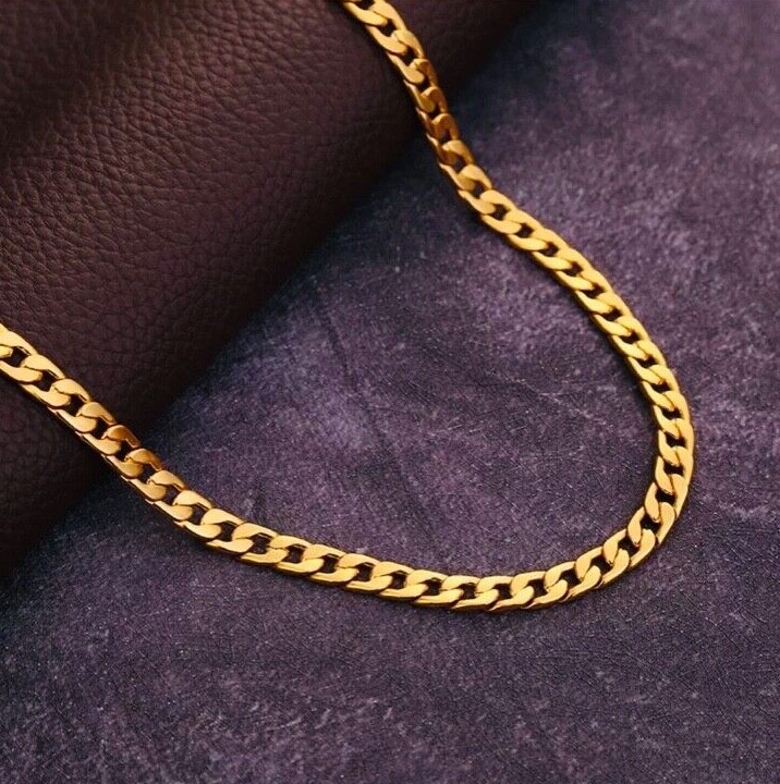 18k Gold Plated Necklace Cuban Curb Chain 6-34″ inch Men women 3-11mm