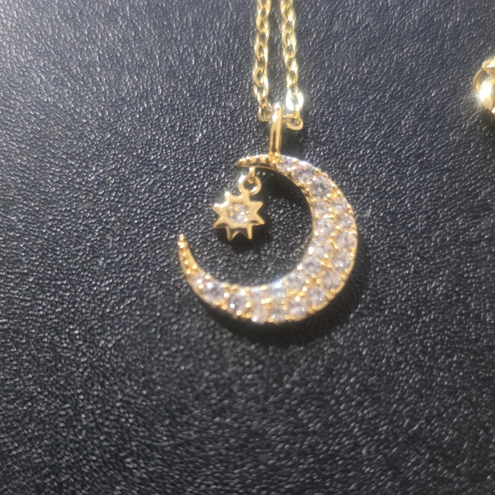 New 18K Gold Filled Cable Chain Necklace, Lobster Clasp, CZ Moon Star Pendant