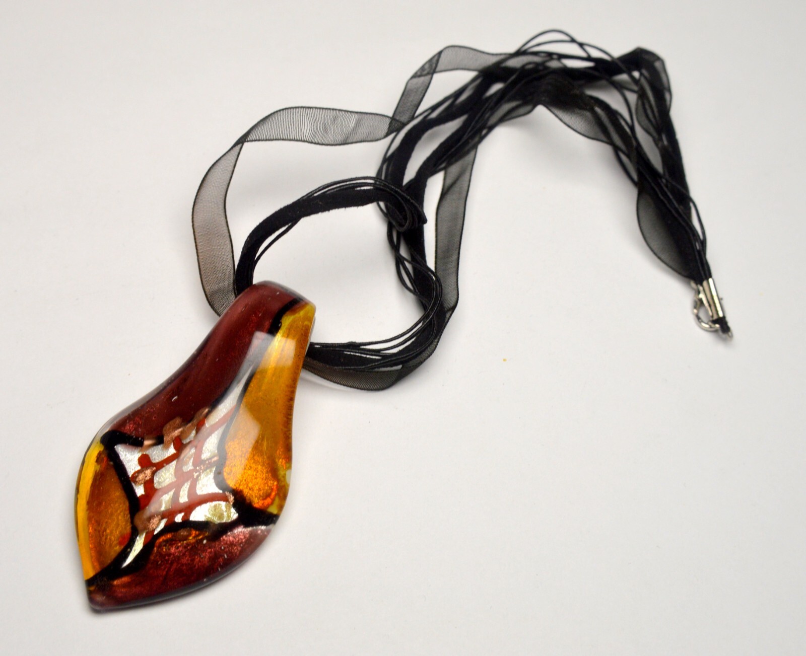 RRP 49,- NEW ITALY VENICE MURANO ORANGE & BROWN GLASS PENDANT IN BOX