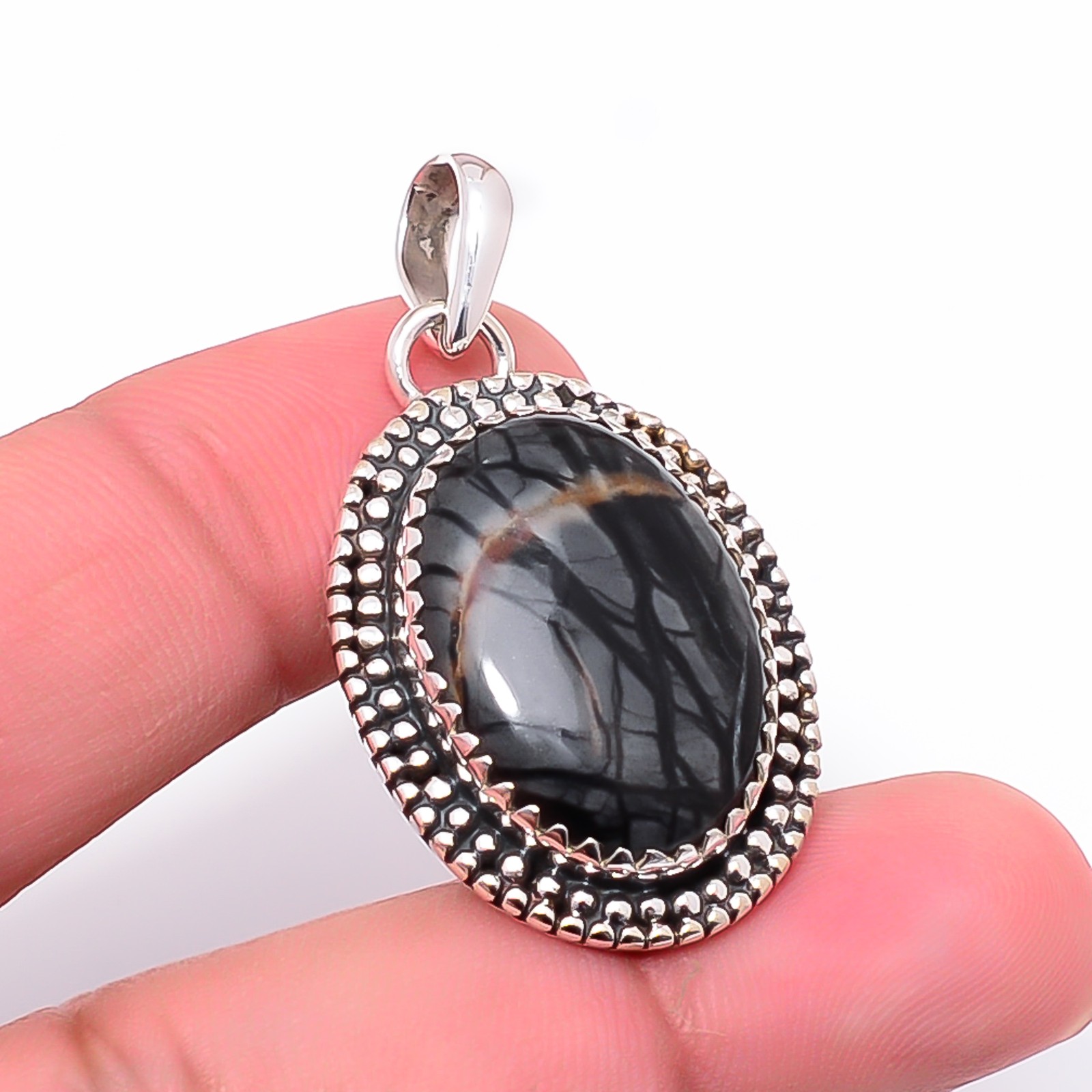 Picasso Jasper 925 Sterling Silver Vintage Inspired Statement Pendant 1.56″ P8