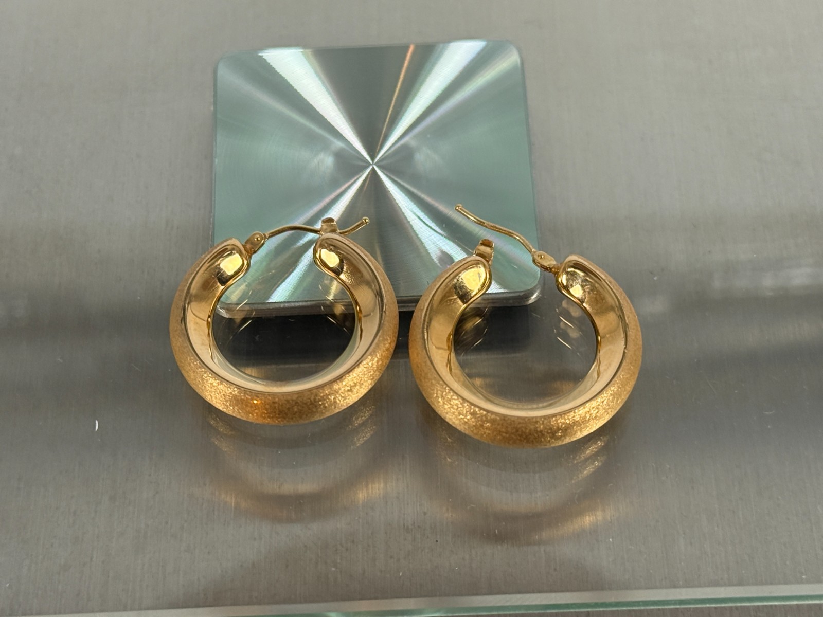 VOGA Collection 18K Gold Electroform Brushed Polished Knife Edge Hoop Earrings 1