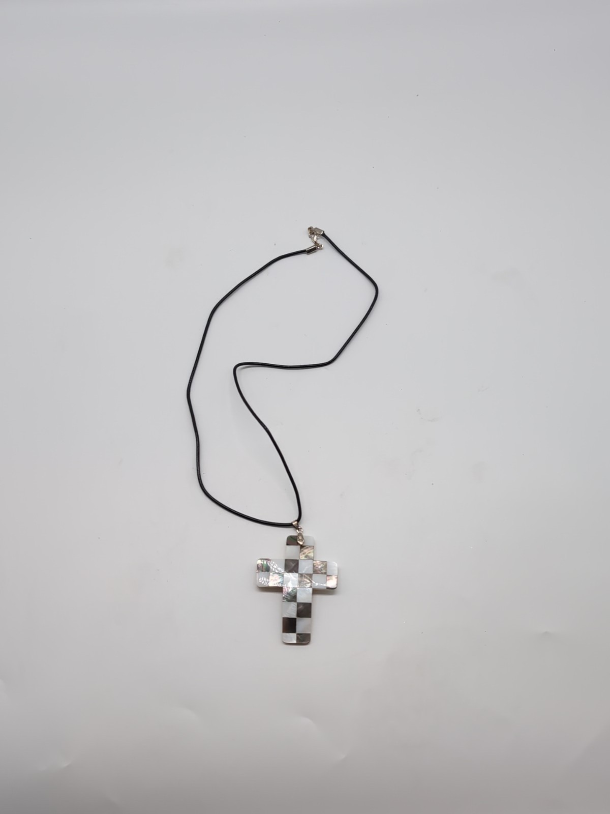 Inlayed Cross Shell Pendant – 24-In Cord With Silver Bail