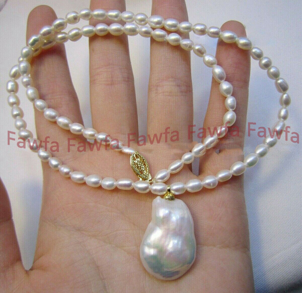 6-7mm Genuine Natural South Sea White Baroque Cultured Pearl Pendant Necklace 18