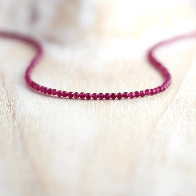 Gemstone Beaded Choker 2mm Ruby Crystal Beads Healing Reiki Women Necklace Gift