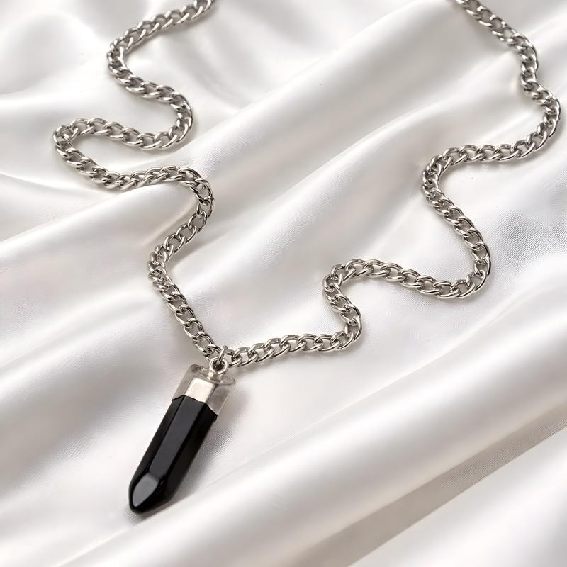 H&m Black Obsidian Crystal Pendant Necklace Size 60cm
