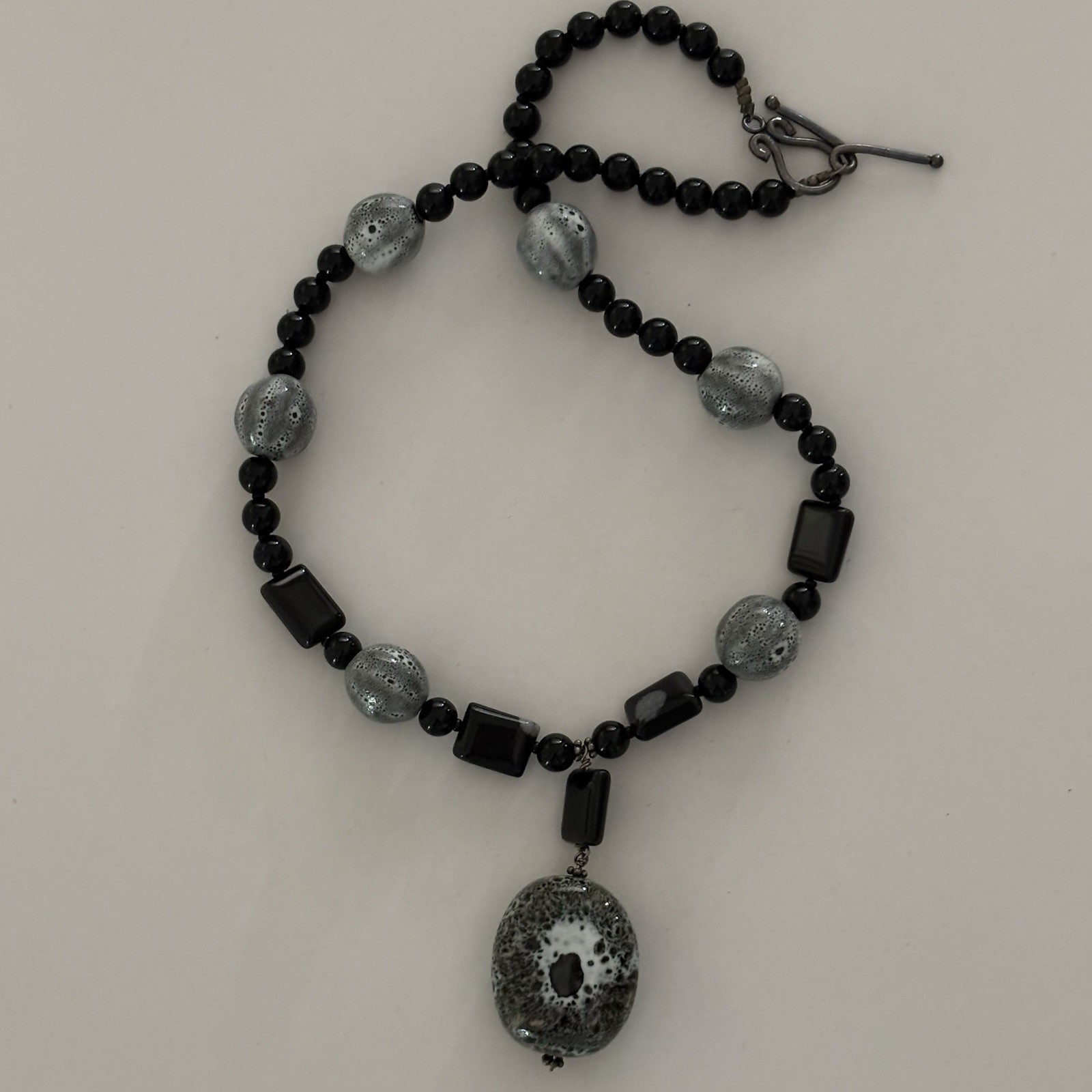 Boho Stone And Bead Necklace Black Grey