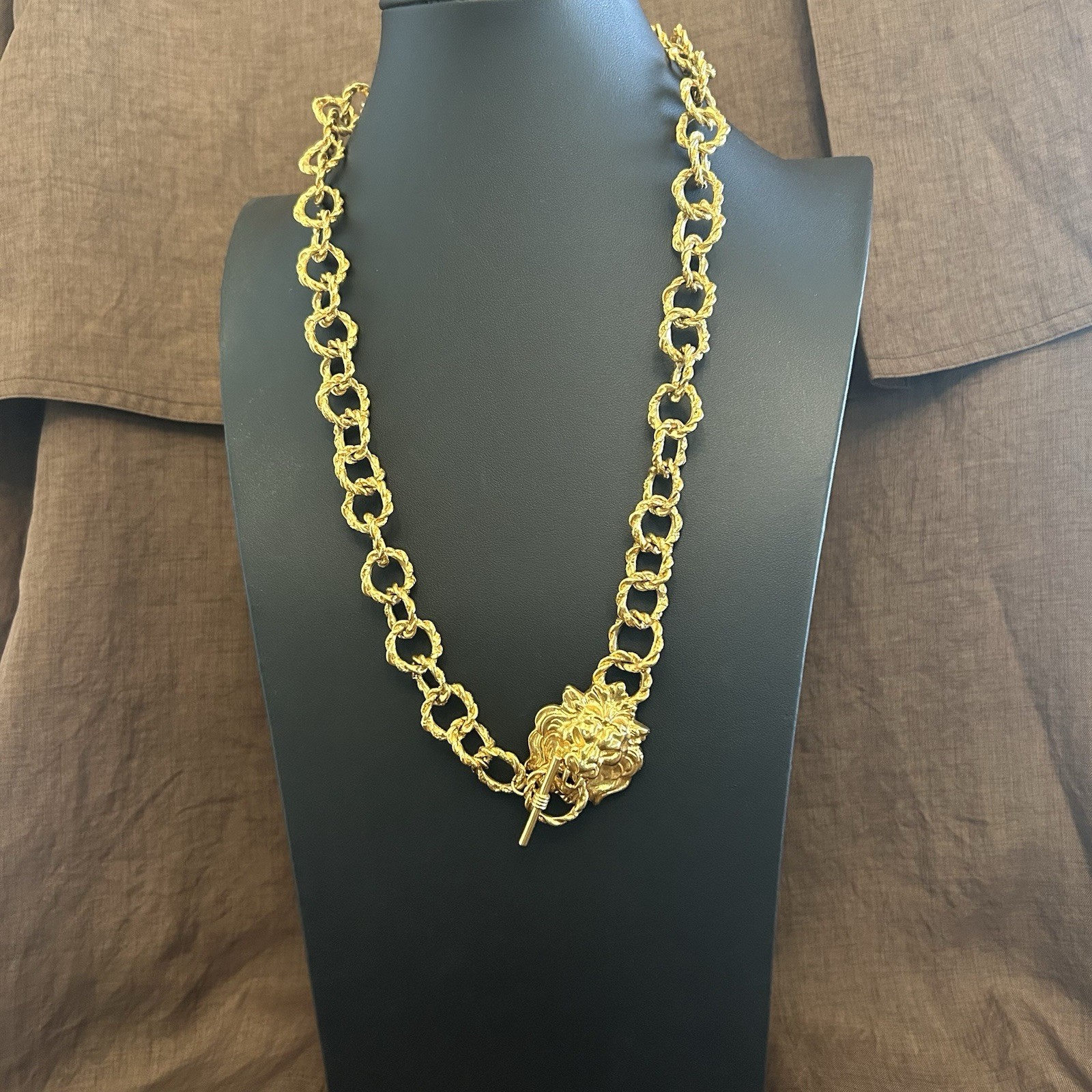 Gold Tone Chunky Rolo Chain Statement Necklace, Toggle Closure