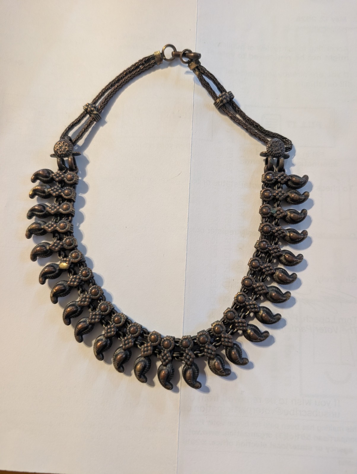 Vintage Indian Bronze Fringed Collar Necklace with Flower Detail Choker BOHO