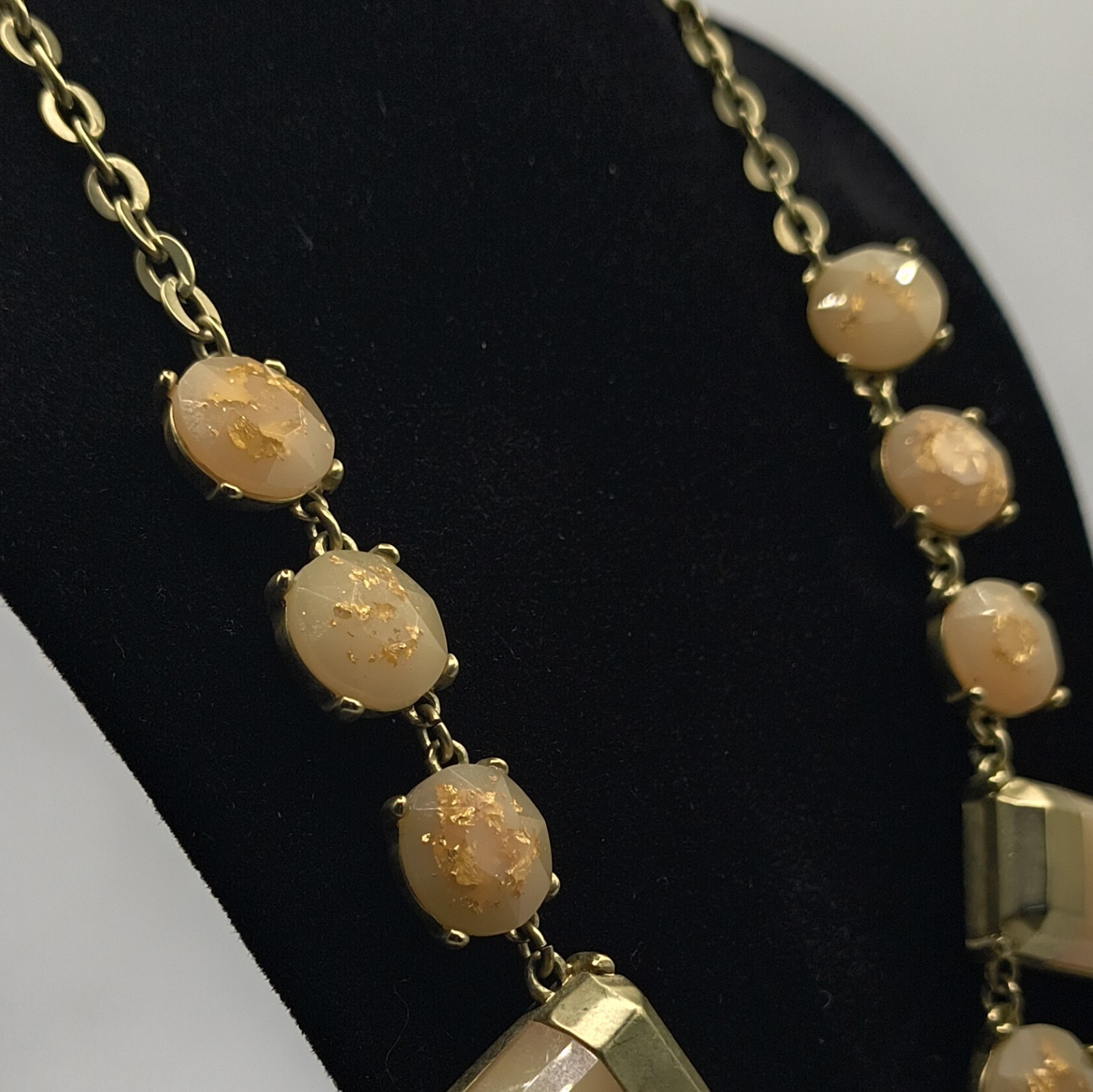 LOFT Gold Tone Cable Chain Necklace Beige Stations Statement Spring Ring Signed