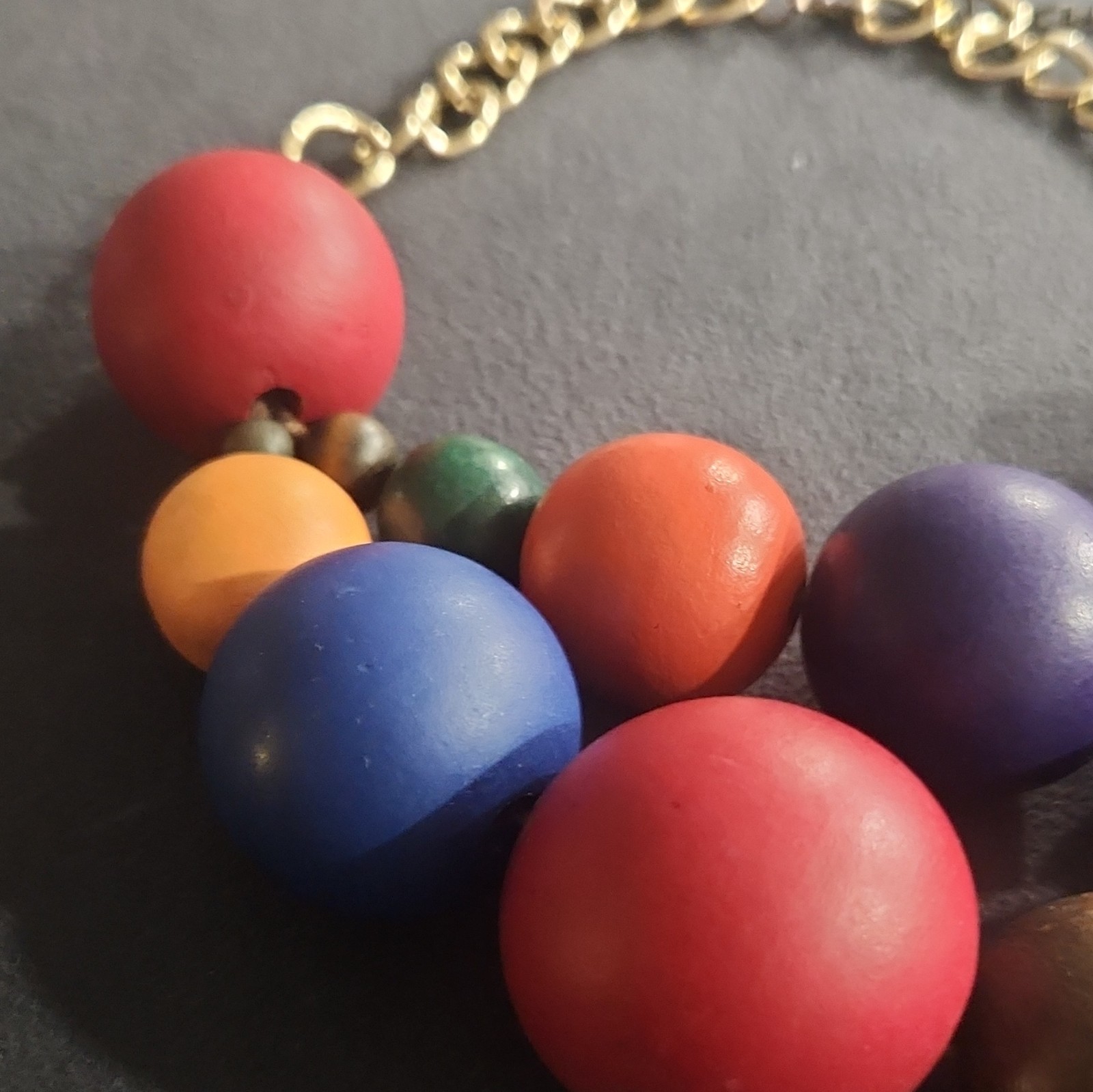 Multicolor Large Wood Bead Statement Necklace Cable Chain Adjustable Extender