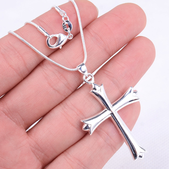 Solid 925 Sterling Silver TARNISH-FREE Large Cross Pendant + Necklace Chain E377