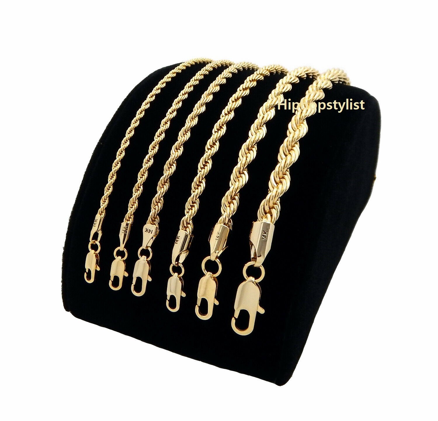Mens Rope Chain Necklace Bracelet 2mm to 6mm 14k Gold Plated 8, 9, 20, 24, 30″
