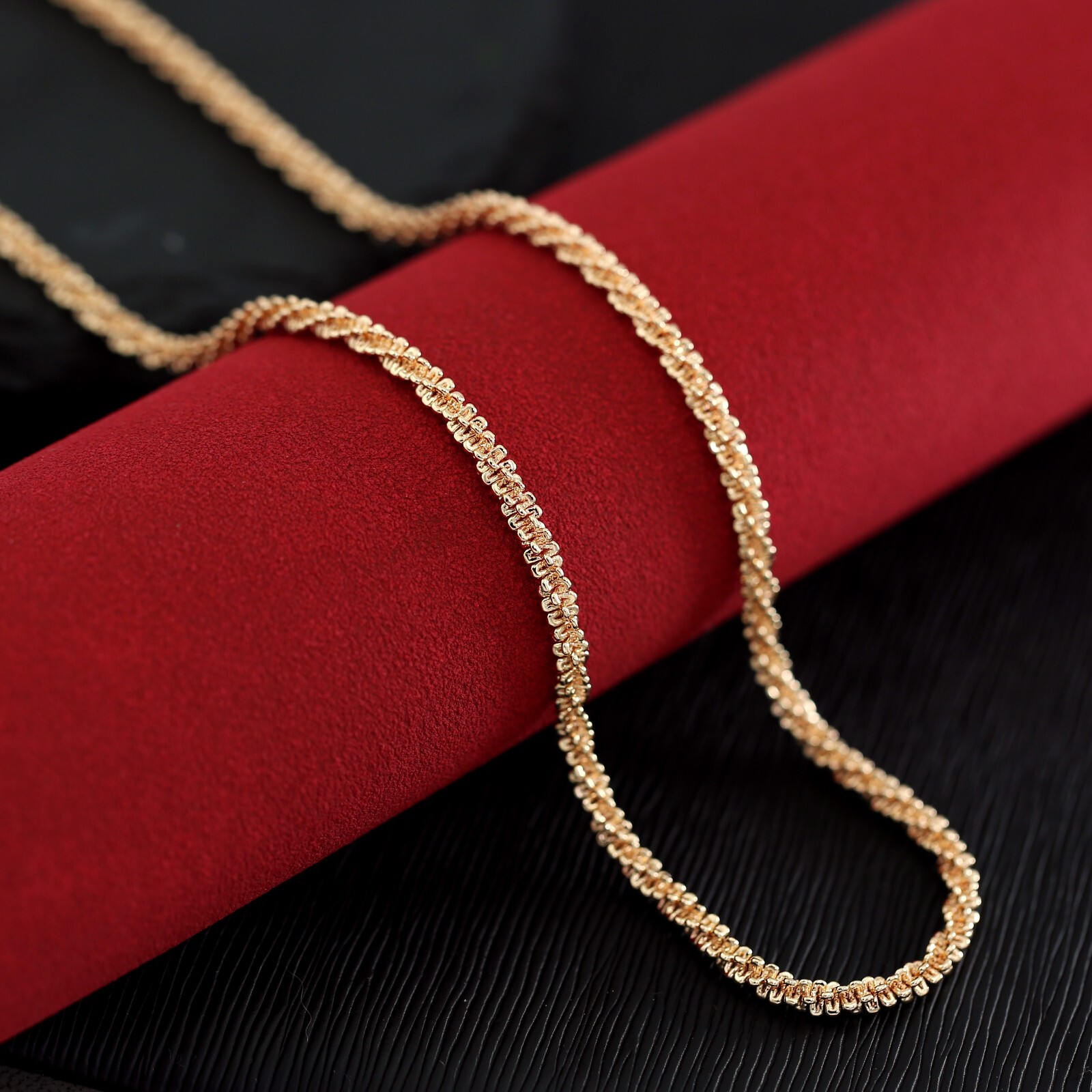 18K ROSE GOLD GF WOMENS MENS MARGARITA TWISTED ROCK CHAIN SHIMMER NECKLACE 45CM