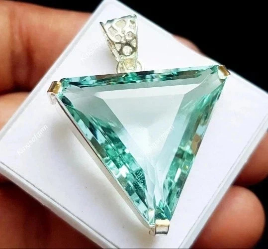 108.35 Ct. Large Blue Aquamarine Trillion Cut 925 Sterling Silver Pendant Gift