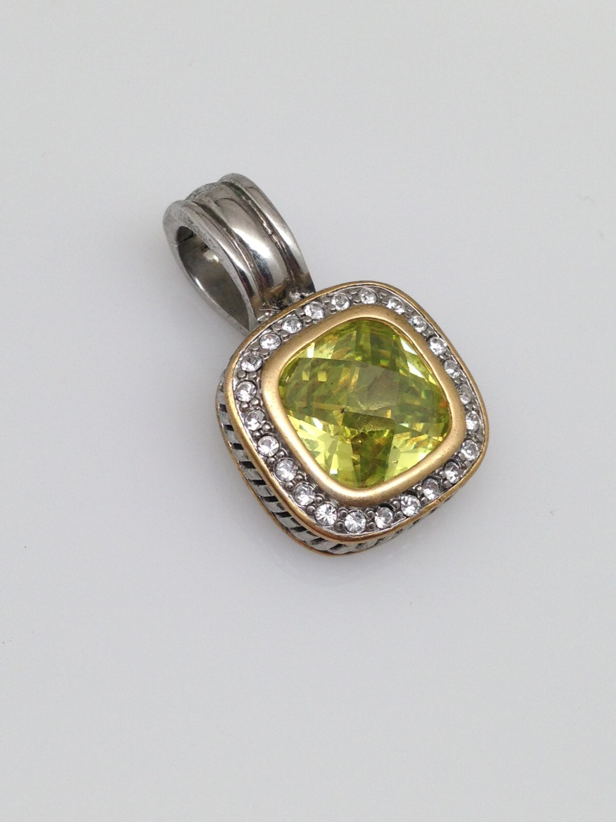 Brass Green CZ Square Pendant Women August Birthstone 16.5mm(0.65″)/28mm(1.1″)