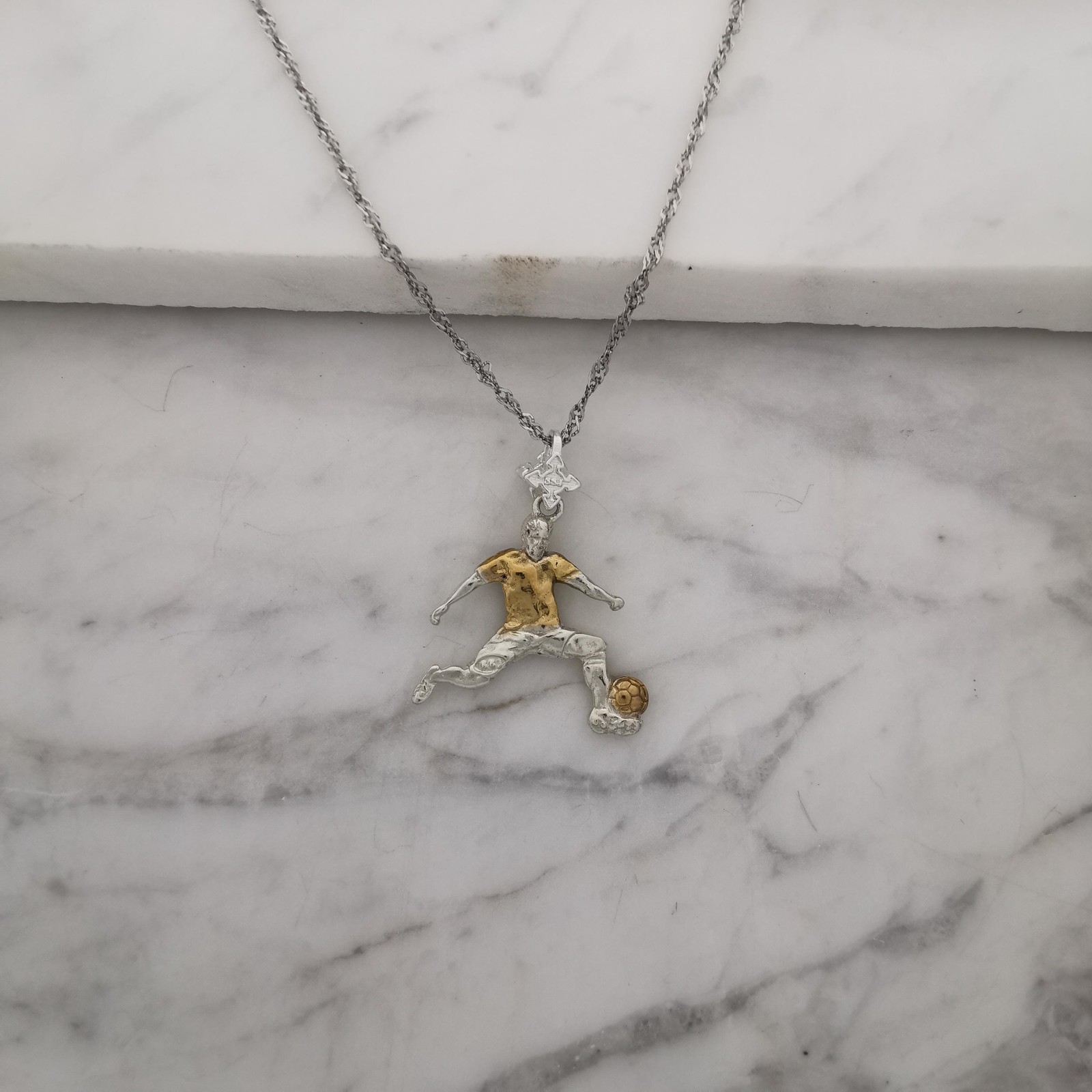 Football Pendant Necklace for Men – 925 Silver with Gold Plating Jewelry