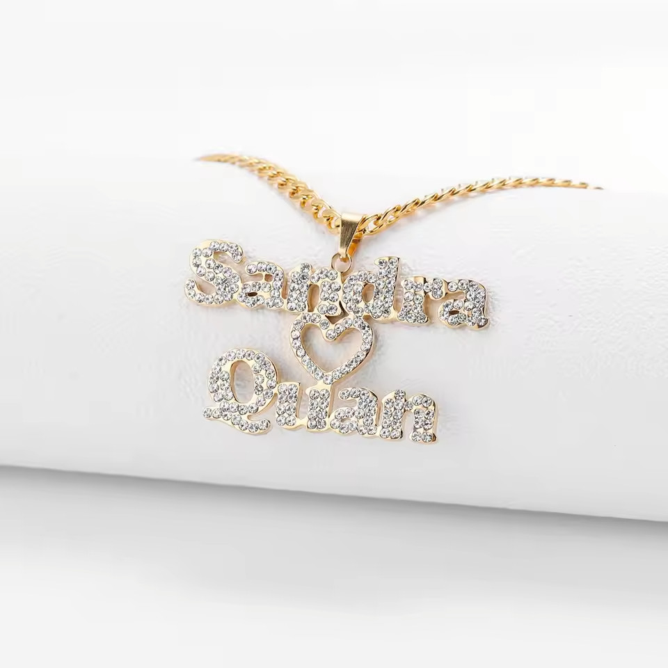 Custom Name Cubic Zirconia Box Chain Pendant Necklace Jewelry Star Heart Crown