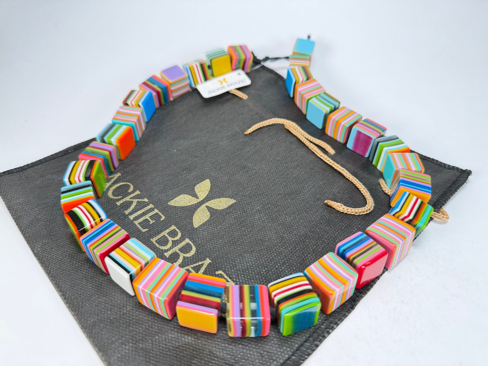 Jackie Brazil “POP” Liquorice Mix Colours Small Cubes 65cm Necklace ( N0046 )