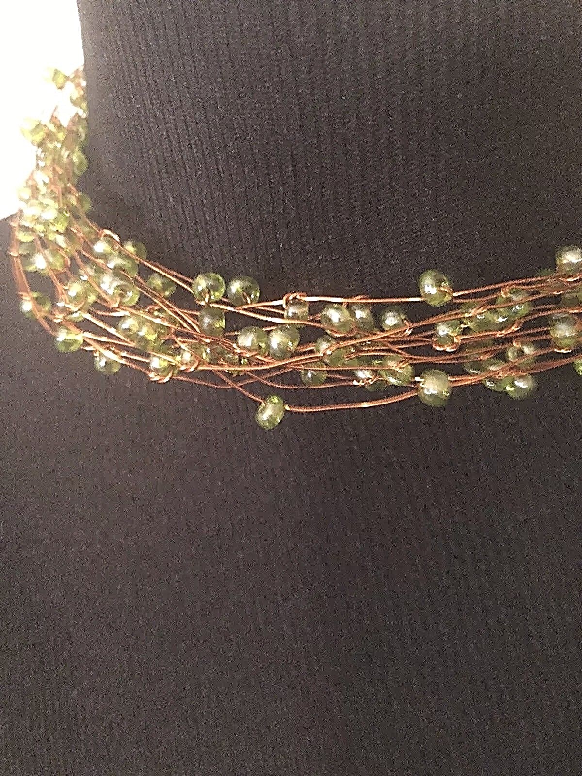 Mi Linea Green Beaded Copper Wire Multi-strand Choker Necklace NWOT