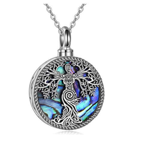 CELTIC URN ASHES TREE LIFE GODDESS WICCA PAGAN charm 20″ 925 plated Silver chain