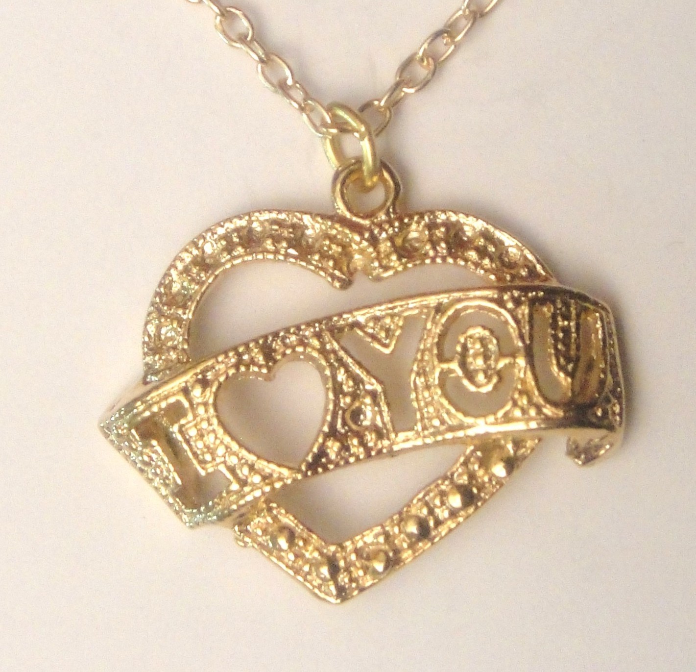 I Love You 18″ Eternity Heart Necklace, Gold Plated; Valentine’s Day, NEW