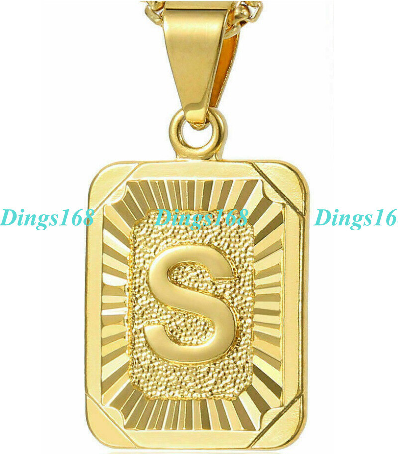 Genuine 18K Yellow Gold Filled Letter “S” 20mm*16mm Bar Pendant + Necklace Chain
