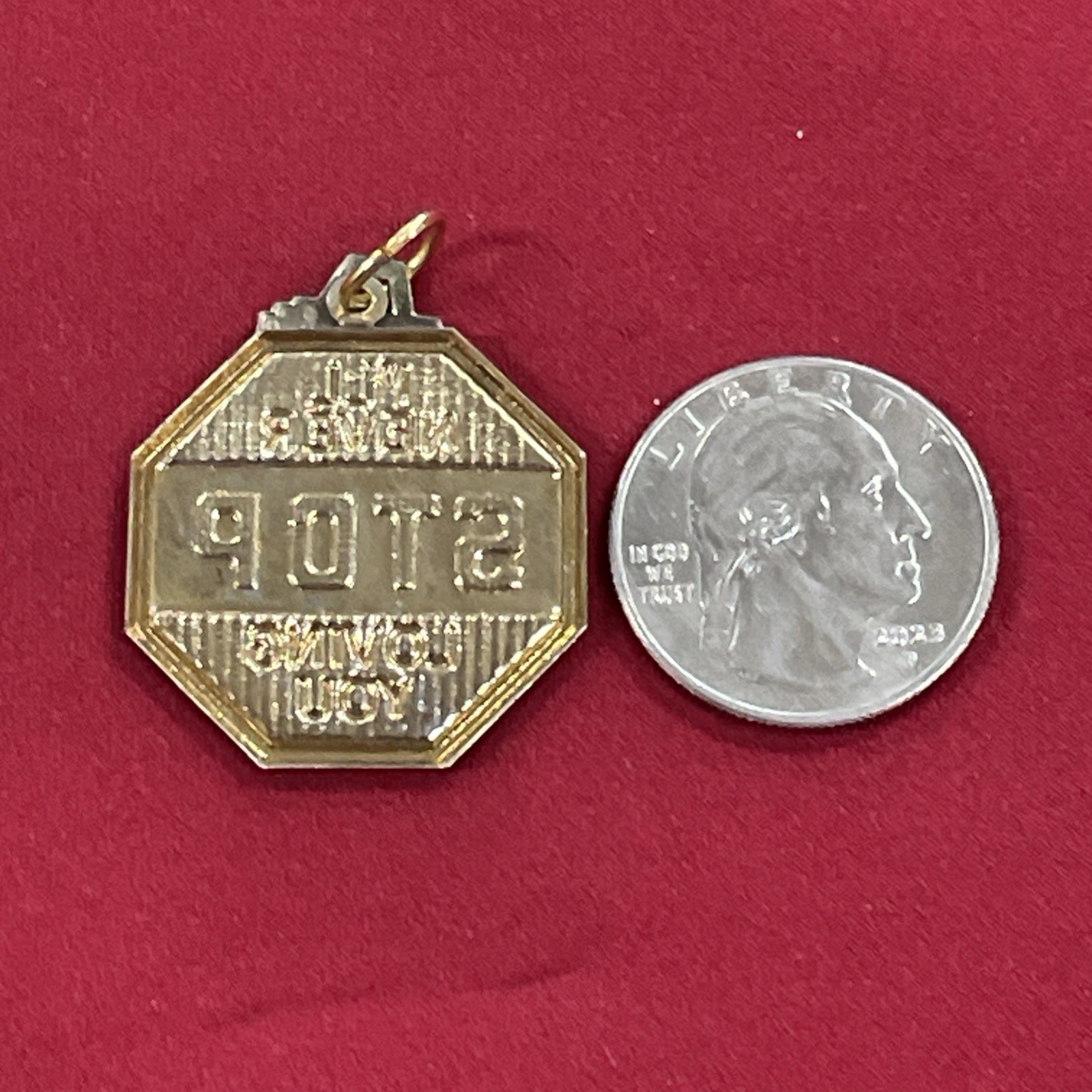 Gold Toned “I’ll Never Stop Loving You” Stop Sign & Key Charm Pendant