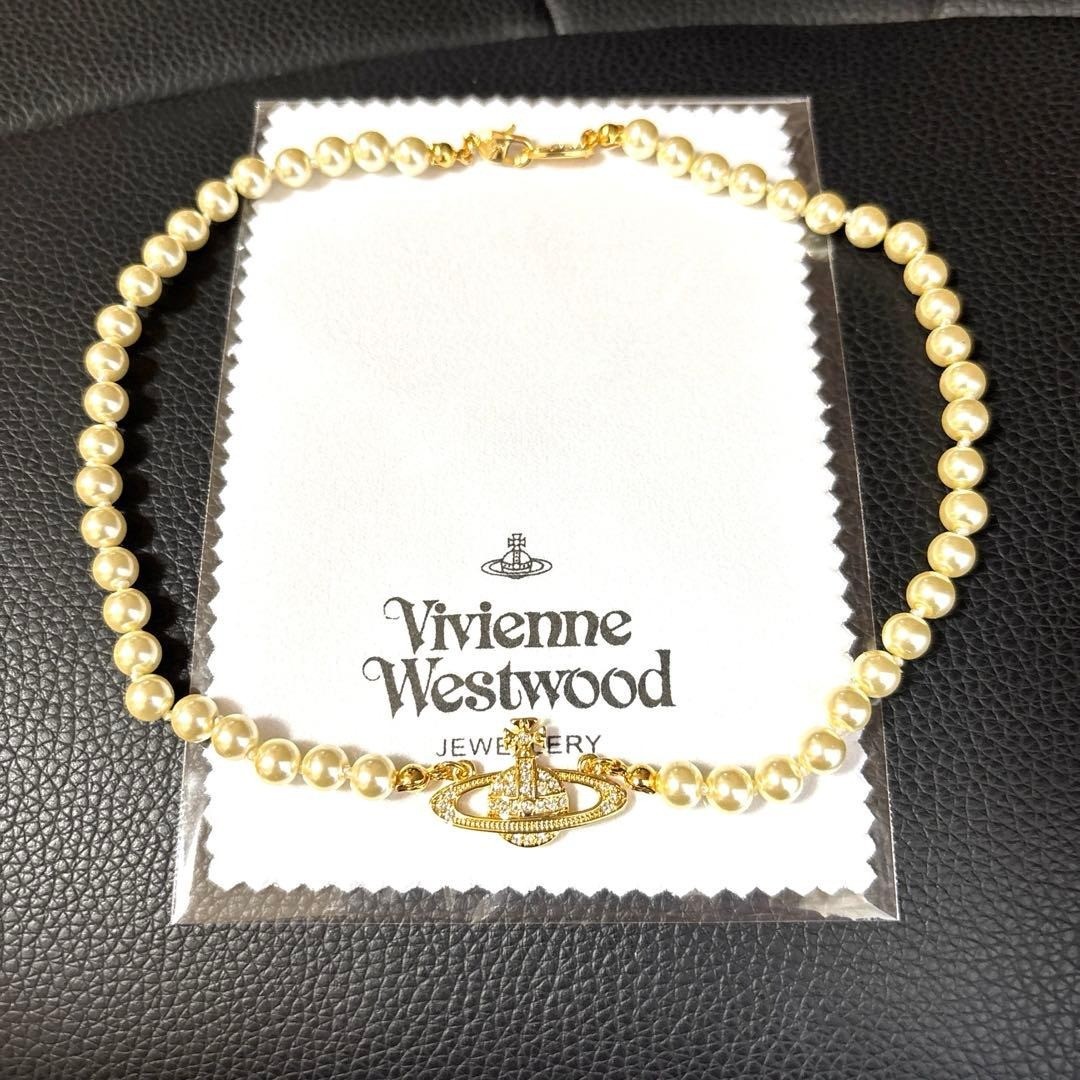 Vivienne Westwood Necklace Pearl Choker Gold IN BOX w/drawstring
