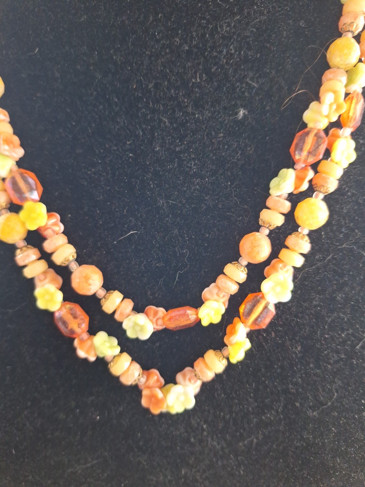 Vtg Multicolor Flower Style Beaded Necklace Retro Fall Look West Germany *9-07